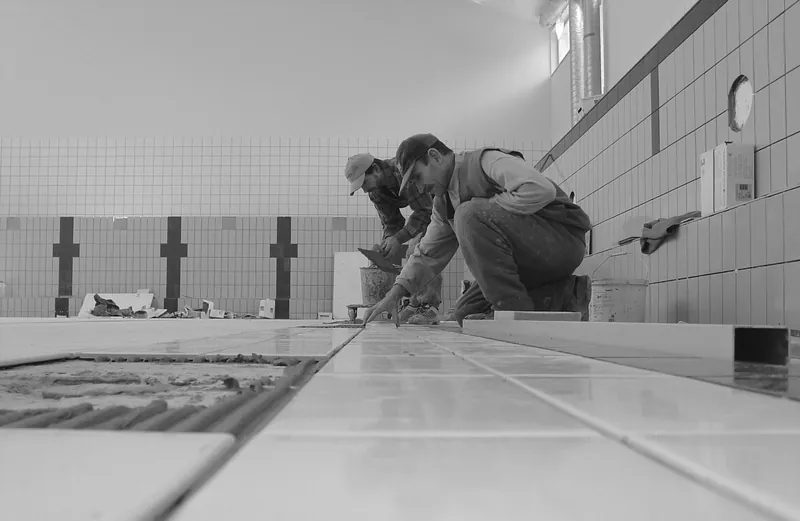 Tradespeople working on a bathroom